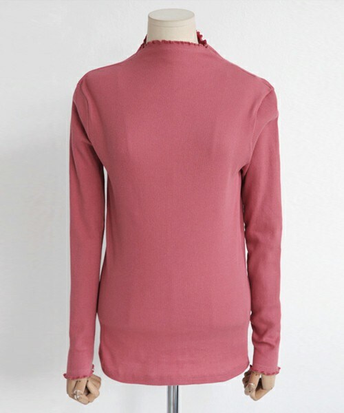 DHOLIC（ディーホリック）の「フリルヘムリブパターンTシャツ（Tシャツ/カットソー・レディース・グレー/サーモンピンク/ベージュ/ブラック/ホワイト・FREE）」の4枚目の写真