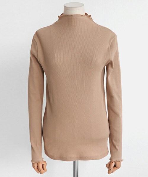 DHOLIC（ディーホリック）の「フリルヘムリブパターンTシャツ（Tシャツ/カットソー・レディース・グレー/サーモンピンク/ベージュ/ブラック/ホワイト・FREE）」の3枚目の写真