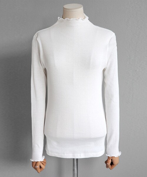 DHOLIC（ディーホリック）の「フリルヘムリブパターンTシャツ（Tシャツ/カットソー・レディース・グレー/サーモンピンク/ベージュ/ブラック/ホワイト・FREE）」の5枚目の写真