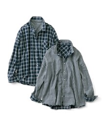 IEDIT | IEDITレーベルコレクション　テントラインで風をはらむ　こなれチェックのリバーシブルダブルガーゼシャツ〈ネイビー×ホワイト〉(シャツ/ブラウス)