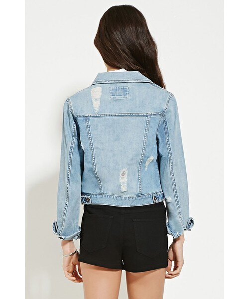 FOREVER 21(フォーエバー トゥエンティーワン)の「ダメージデニムジャケット(ジャケット/アウター・レディース・LIGHT DENIM/DENIM/DARK DENIM・Small/Medium/Large)」の4枚目の写真