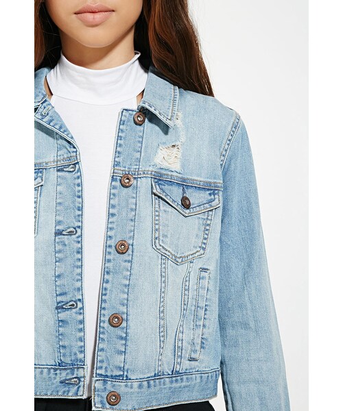 FOREVER 21(フォーエバー トゥエンティーワン)の「ダメージデニムジャケット(ジャケット/アウター・レディース・LIGHT DENIM/DENIM/DARK DENIM・Small/Medium/Large)」の6枚目の写真