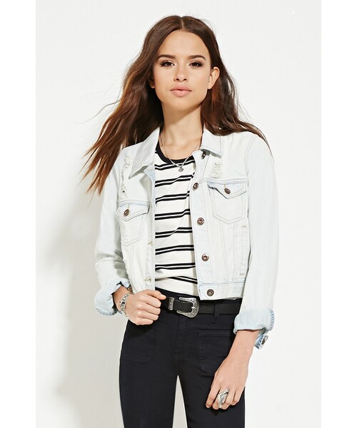 FOREVER 21(フォーエバー トゥエンティーワン)の「ダメージデニムジャケット(ジャケット/アウター・レディース・LIGHT DENIM/DENIM/DARK DENIM・Small/Medium/Large)」の1枚目の写真