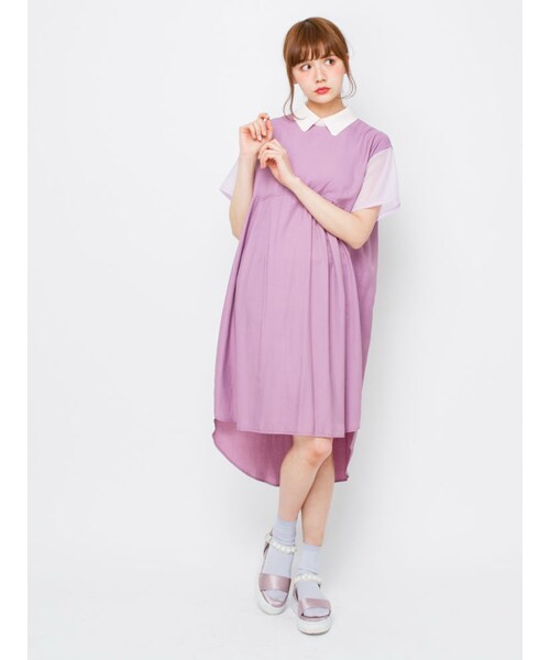 merry jenny（メリージェニー）の「ボックスシャツワンピース（ワンピース/ドレス・レディース・オフホワイト/ブラック/パープル・F）」の4枚目の写真