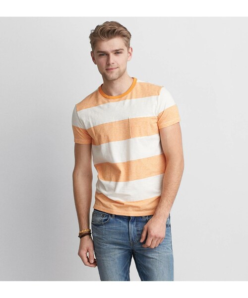 American Eagle（アメリカンイーグル）の「AEOストライプクルーネックTシャツ（Tシャツ/カットソー・メンズ・グレー/ターコイズ/ブルー/タンジェリンクラッシュ・XS/S/M/L/XL/XXL/XXXL）」の4枚目の写真