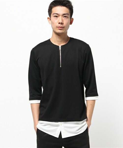 UNION STATION(ユニオンステーション)の「フェイクシャツレイヤードカットソー(Tシャツ/カットソー・メンズ・ブラック/グレー/ネイビー・SMALL/MEDIUM/LARGE)」の1枚目の写真