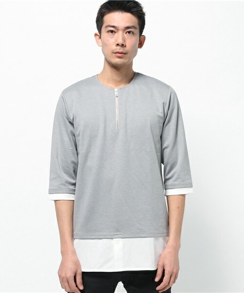 UNION STATION(ユニオンステーション)の「フェイクシャツレイヤードカットソー(Tシャツ/カットソー・メンズ・ブラック/グレー/ネイビー・SMALL/MEDIUM/LARGE)」の2枚目の写真