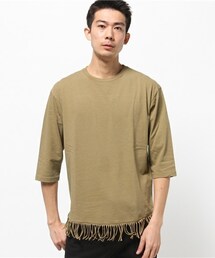 UNION STATION | Uネック5分袖フリンジＴシャツ(Tシャツ/カットソー)