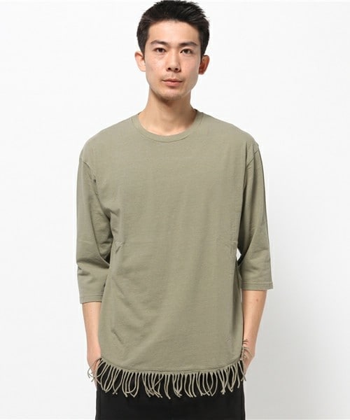 UNION STATION（ユニオンステーション）の「メンズノンノ【MEN'S NON-NO】5月号　P116　坂口 健太郎さん着用商品Uネック5分袖フリンジＴシャツ（Tシャツ/カットソー・メンズ・ホワイト/ベージュ/カーキ・SMALL/MEDIUM/LARGE）」の12枚目の写真