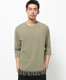 UNION STATION | Uネック5分袖フリンジＴシャツ(Tシャツ/カットソー)