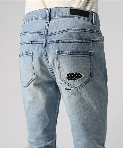 DIET BUTCHER（ダイエットブッチャー）の「DIET BUTCHER SLIM SKIN ルーズフィットリペアデニム（デニムパンツ・メンズ・ブルー・1/2）」の8枚目の写真