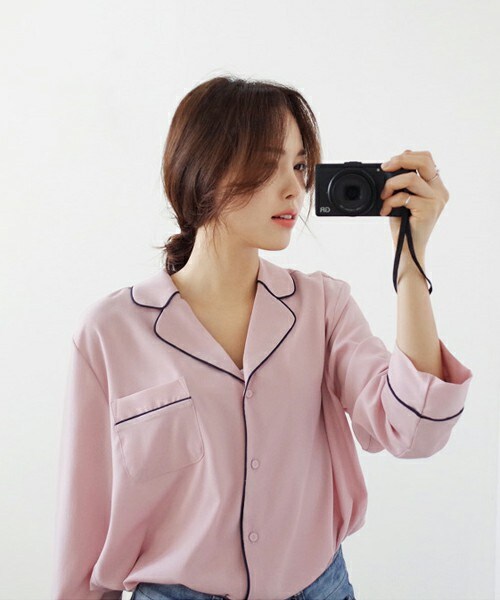 DHOLIC（ディーホリック）の「パジャマブラウス&ウエストバンドパンツSET（シャツ/ブラウス・レディース・ネイビー/ホワイト/ピンク・FREE）」の3枚目の写真