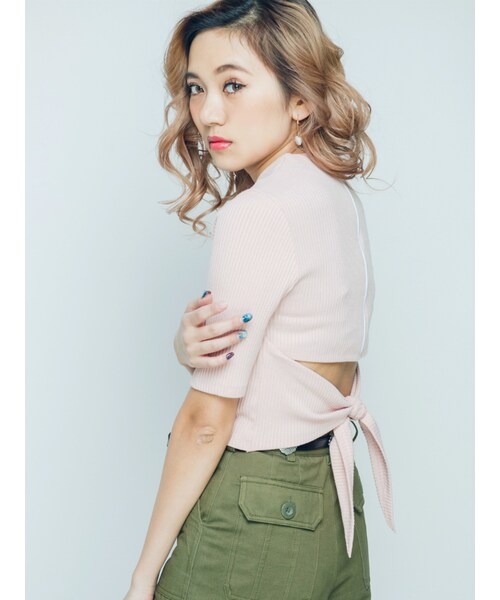 EVRIS(エヴリス)の「テレコバックデザインTOPS(トップス・レディース・ホワイト/ブラック/ピンク/マスタード/カーキ・F)」の6枚目の写真
