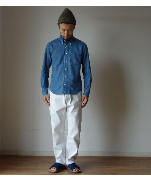 MANUAL ALPHABET（マニュアル アルファベット）の「【お取り寄せ商品】Manual alphabet マニュアルアルファベット 6oz DENIM BASIC B.D SHIRT 6オンス デニム ベーシック ボタンダウンシャツ NVY ネイビー（シャツ/ブラウス・メンズ・その他）」の2枚目の写真