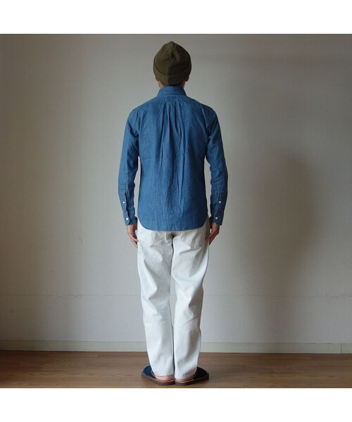 MANUAL ALPHABET（マニュアル アルファベット）の「【お取り寄せ商品】Manual alphabet マニュアルアルファベット 6oz DENIM BASIC B.D SHIRT 6オンス デニム ベーシック ボタンダウンシャツ NVY ネイビー（シャツ/ブラウス・メンズ・その他）」の3枚目の写真