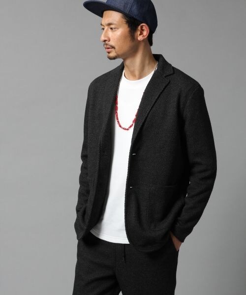 BLISS POINT(ブリスポイント)の「ニットソーテーラードジャケット(ジャケット/アウター・メンズ・ブラック/杢グレー・M/L)」の1枚目の写真