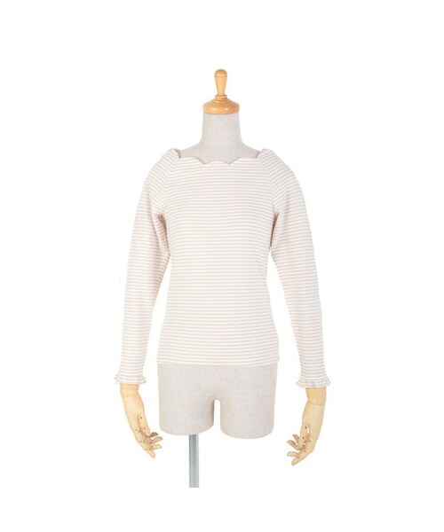 F i.n.t（フィント）の「スカラップ衿ぐりボーダーロンT/F&A（Tシャツ/カットソー・レディース・その他）」の3枚目の写真