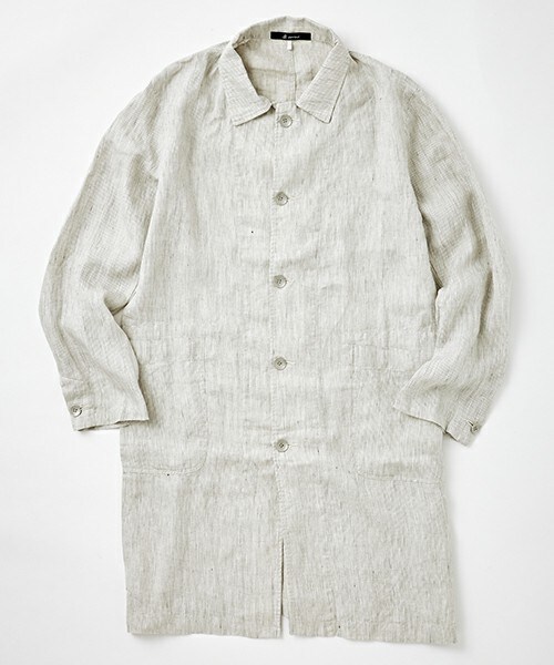 Johnbull Private labo（ジョンブルプライベートラボ）の「リネンイージーコート（ステンカラーコート・メンズ・ホワイト/インディゴブルー・SMALL/MEDIUM/LARGE）」の2枚目の写真