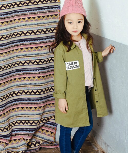 I LOVE J(アイラブジェイ)の「フラッターシャツワンピース&アウター(ミリタリージャケット・キッズ・カーキ/ピンク・100cm~150cm)」の1枚目の写真