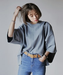 DHOLIC | ネックステッチボクシーフィットハーフスリーブTシャツ(Tシャツ/カットソー)