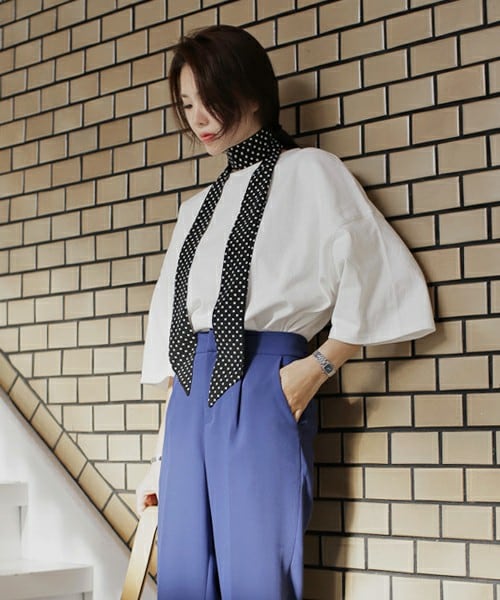 DHOLIC（ディーホリック）の「ネックステッチボクシーフィットハーフスリーブTシャツ（Tシャツ/カットソー・レディース・ディープスカイブルー/アイボリー/ピンク/ブラックグレー・ＦＲＥＥ）」の2枚目の写真