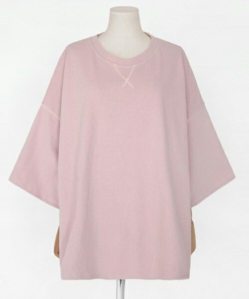 DHOLIC（ディーホリック）の「ネックステッチボクシーフィットハーフスリーブTシャツ（Tシャツ/カットソー・レディース・ディープスカイブルー/アイボリー/ピンク/ブラックグレー・ＦＲＥＥ）」の4枚目の写真