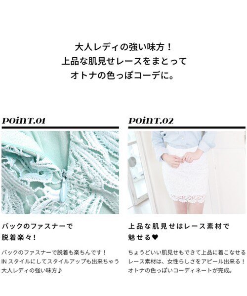 MOERY（モエリー）の「総レースタイトスカート（スカート・レディース・ホワイト/ミント/ネイビー・S/M）」の7枚目の写真