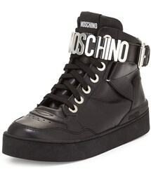 MOSCHINO | Moschino Lettering Leather High-Top Sneaker, Black(スニーカー)