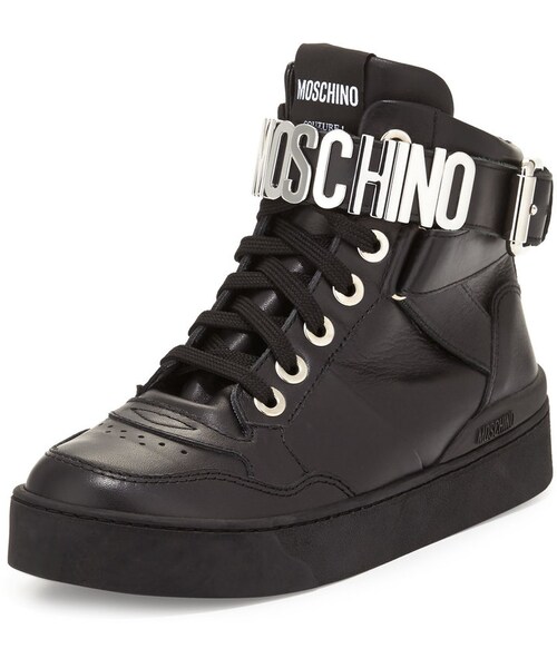 Moschino（モスキーノ）の「Moschino Lettering Leather High-Top Sneaker, Black