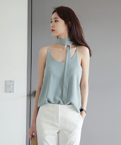 DHOLIC（ディーホリック）の「タイスカーフSETラウンドネックキャミソール（キャミソール・レディース・ブラック/ミント/ホワイトアイボリー・FREE）」の3枚目の写真