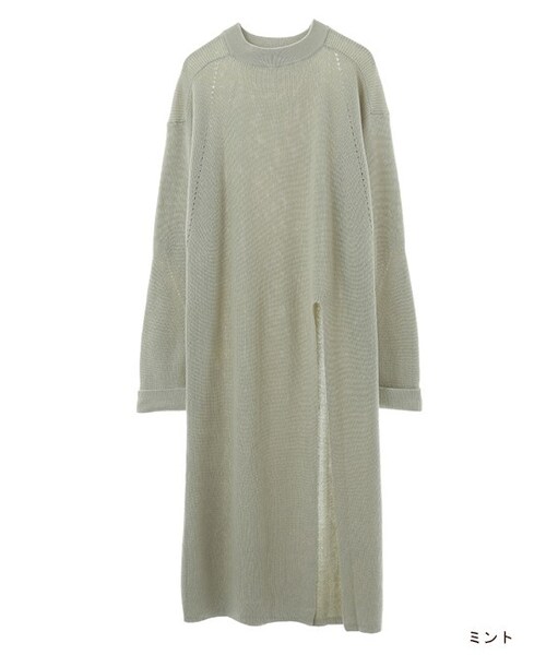 w closet(ダブルクローゼット)の「スリット入りニットワンピース(ワンピース/ドレス・レディース・オフホワイト/Lサックス/ミント・FREE)」の3枚目の写真