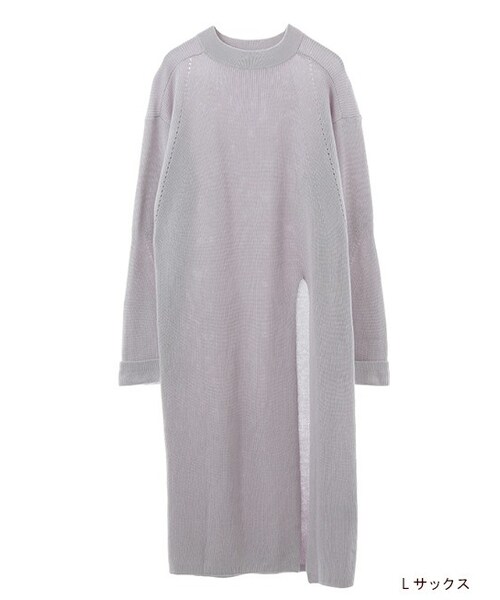 w closet(ダブルクローゼット)の「スリット入りニットワンピース(ワンピース/ドレス・レディース・オフホワイト/Lサックス/ミント・FREE)」の2枚目の写真