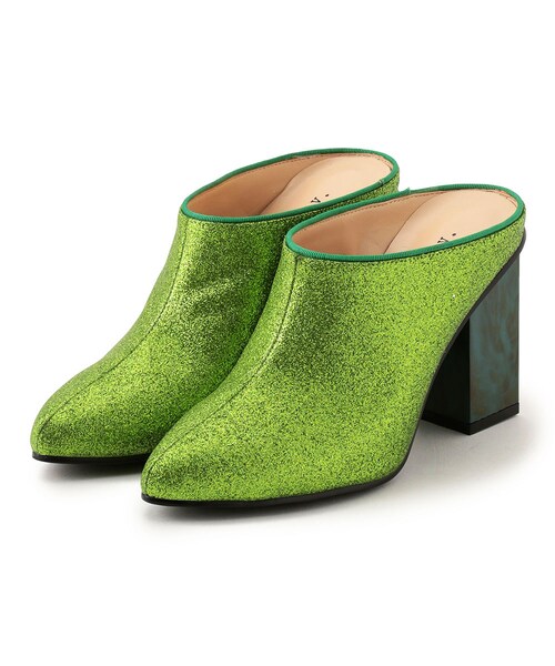 G.V.G.V.(ジーヴィージーヴィー)の「GLITTER MARBLE HEEL MULES(シューズ・レディース・BROWN/GREEN・S/M/L)」の2枚目の写真