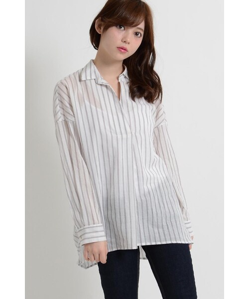 LOSICARIE(ロシカリエ)の「ストライプシャツ(トップス・レディース・柄物オフホワイト/柄物ネイビー・M)」の1枚目の写真