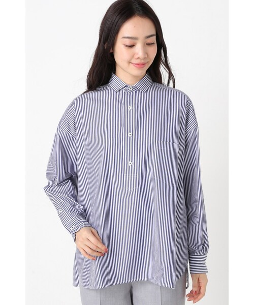 La TOTALITE（ラトータリテ）の「TICCA ロングスリーブストライプS BIG シャツ（トップス・ネイビー・フリー）」の4枚目の写真