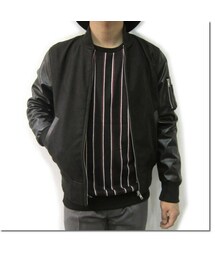 Cuirs | フェイクレザー袖切り替えMA-1ジャケット(ミリタリージャケット)