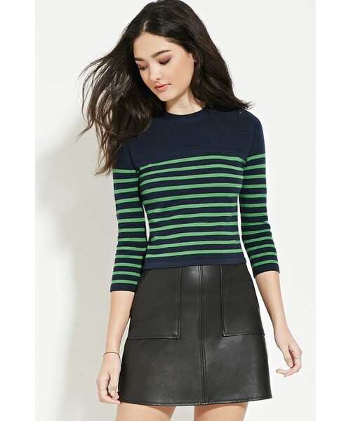 FOREVER 21(フォーエバー トゥエンティーワン)の「FOREVER 21 striped sweater top(ニット/セーター・レディース・White/Blue・S/M/L)」の3枚目の写真