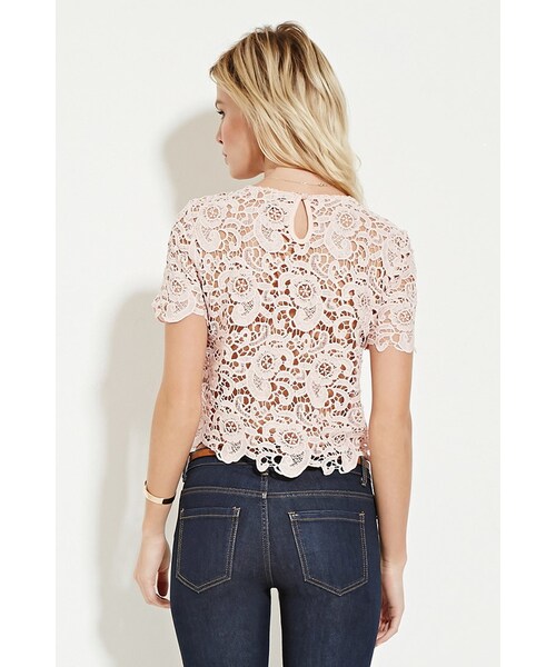 FOREVER 21（フォーエバー トゥエンティーワン）の「FOREVER 21 floral crochet top（トップス・レディース・Pink・S/M/L）」の4枚目の写真