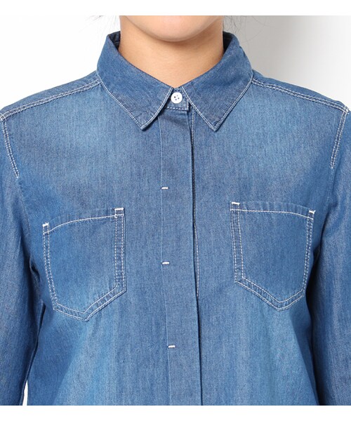 laboratory work(ラボラトリーワーク)の「比翼デニムシャツ(トップス・レディース・サックス/インディゴ・M)」の6枚目の写真