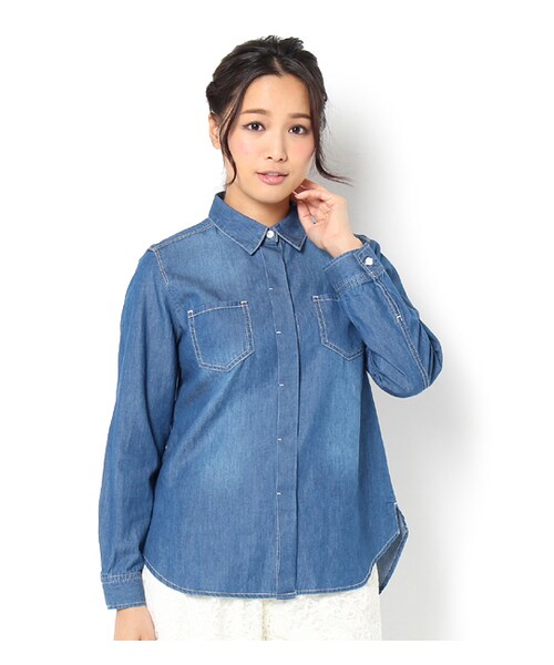 laboratory work(ラボラトリーワーク)の「比翼デニムシャツ(トップス・レディース・サックス/インディゴ・M)」の2枚目の写真