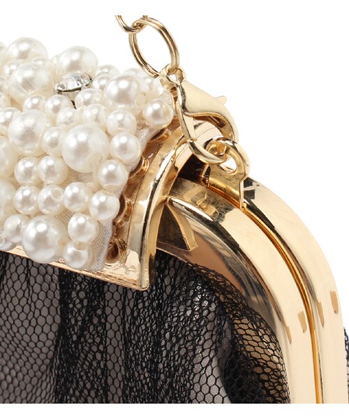 laboratory work（ラボラトリーワーク）の「パール付チュールパーティバッグ（バッグ・レディース・ブラック系/ライトベージュ）」の7枚目の写真