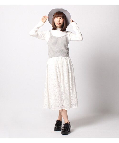 PAGEBOY(ページボーイ)の「【non-no5月号】レースワイドパンツ(パンツ・レディース・オフホワイト/ブラック)」の3枚目の写真