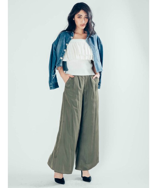 GYDA（ジェイダ）の「ウエストタックフレアパンツ（パンツ・レディース・オフホワイト/ベージュ/カーキ・S/M）」の4枚目の写真