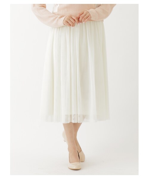 earth music&ecology（アースミュージックアンドエコロジー）の「【スキスカ!】チュールミモレスカート（スカート・ホワイト/ライトグレー/ネイビー・F）」の4枚目の写真