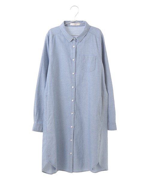 Green Parks(グリーンパークス)の「・オーガニックコットンオックスシャツワンピース(ワンピース/ドレス・オフホワイト/サックスブルー/ブルー・M/L)」の3枚目の写真