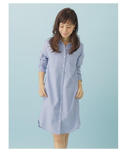 Green Parks(グリーンパークス)の「・オーガニックコットンオックスシャツワンピース(ワンピース/ドレス・オフホワイト/サックスブルー/ブルー・M/L)」の4枚目の写真