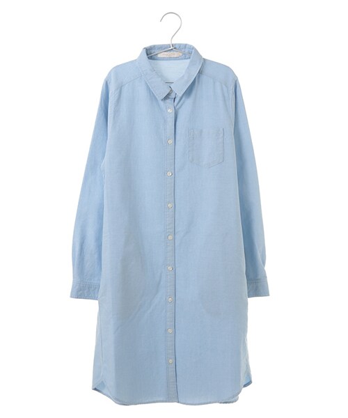 Green Parks(グリーンパークス)の「・オーガニックコットンオックスシャツワンピース(ワンピース/ドレス・オフホワイト/サックスブルー/ブルー・M/L)」の2枚目の写真