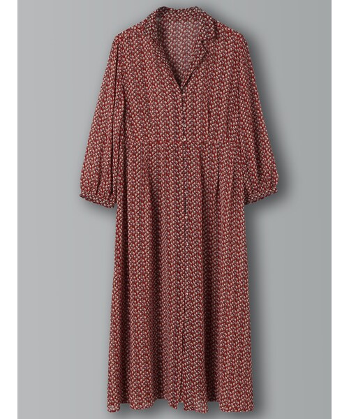 E hyphen world gallery（イーハイフンワールドギャラリー）の「シフォン小花柄ロングガウン（ワンピース/ドレス・レッド/ベージュ/ネイビー・F）」の4枚目の写真