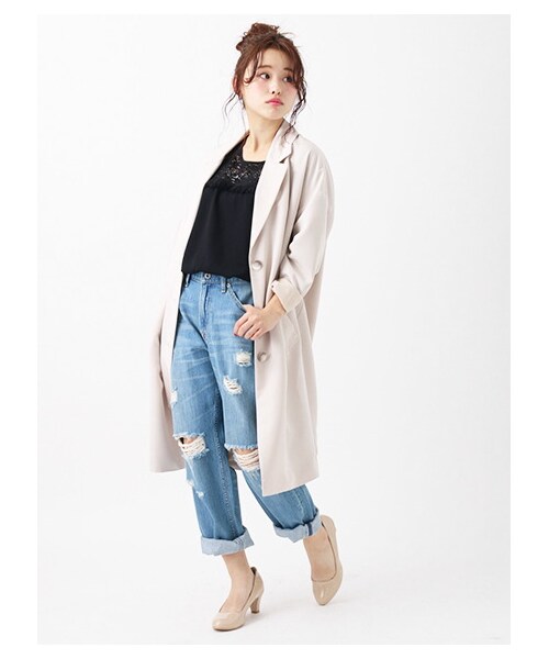 earth music&ecology（アースミュージックアンドエコロジー）の「フリンジレースドッキングプルオーバー（トップス・アイボリー/ブラック/ピンクベージュ・F）」の7枚目の写真