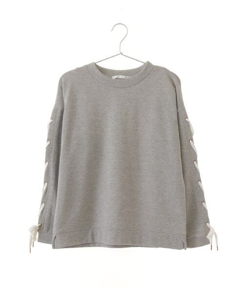 Green　Parks（グリーンパークス）の「・レースアップスリーブウラケプルオーバー（トップス・アイボリー/杢グレー/チャコールグレー/ピンクベージュ・F）」の2枚目の写真